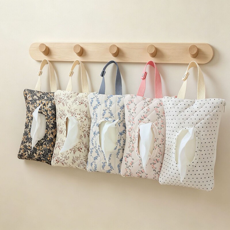 ins Korean-style floral series wet wipe bag, quilted wet wipe cotton bag, portable hanging flip-top removable tissue bag