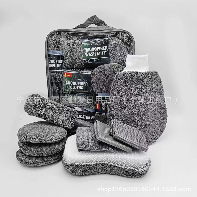 9pcs Car Wash Cleaning Tools Car Detailing Fiber Towel Waxing Sponge Wipe Car Gloves Scouring Pad Rag