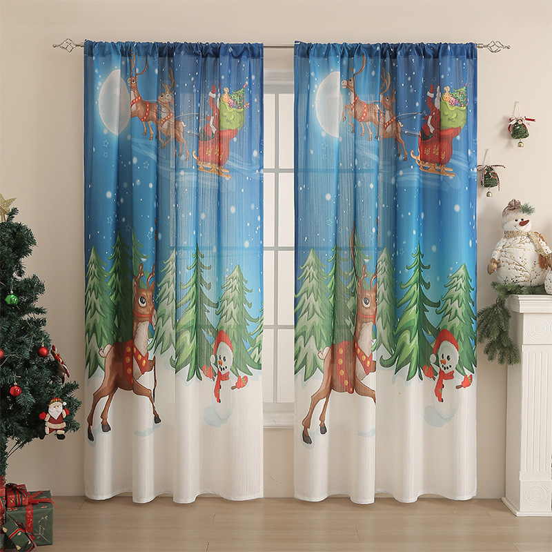 New American Christmas Curtains Christmas Theme Printed Cloth Blackout Rectangular Beautification Decorative Fabric Finished Curtains