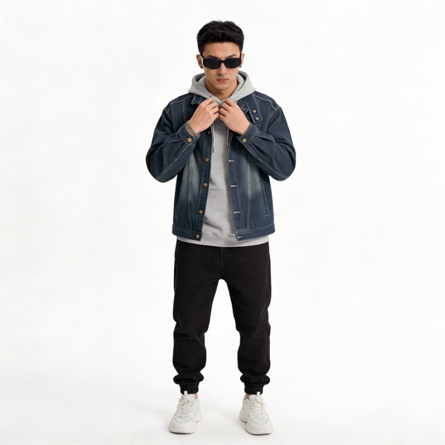 Vintage Jeansjacke Mit Stehkragen Im Retro Look Denim Unisex_voghion.com