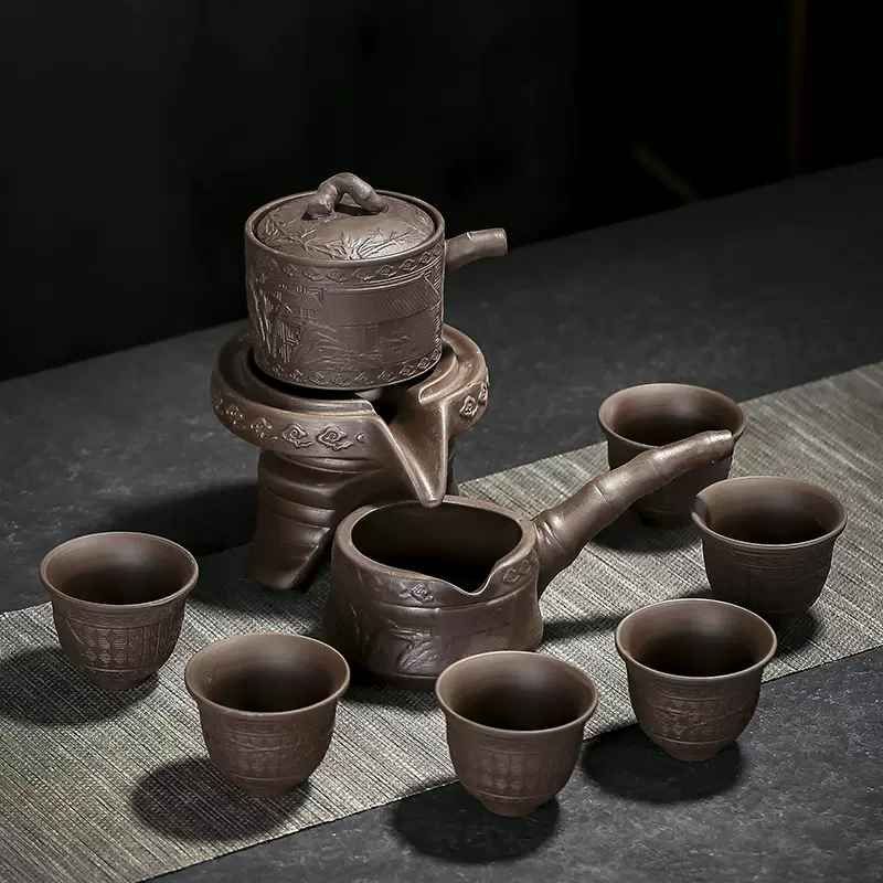 紫砂石磨懒人自动茶具套装 时来运转陶瓷会客家用功夫泡茶器整套