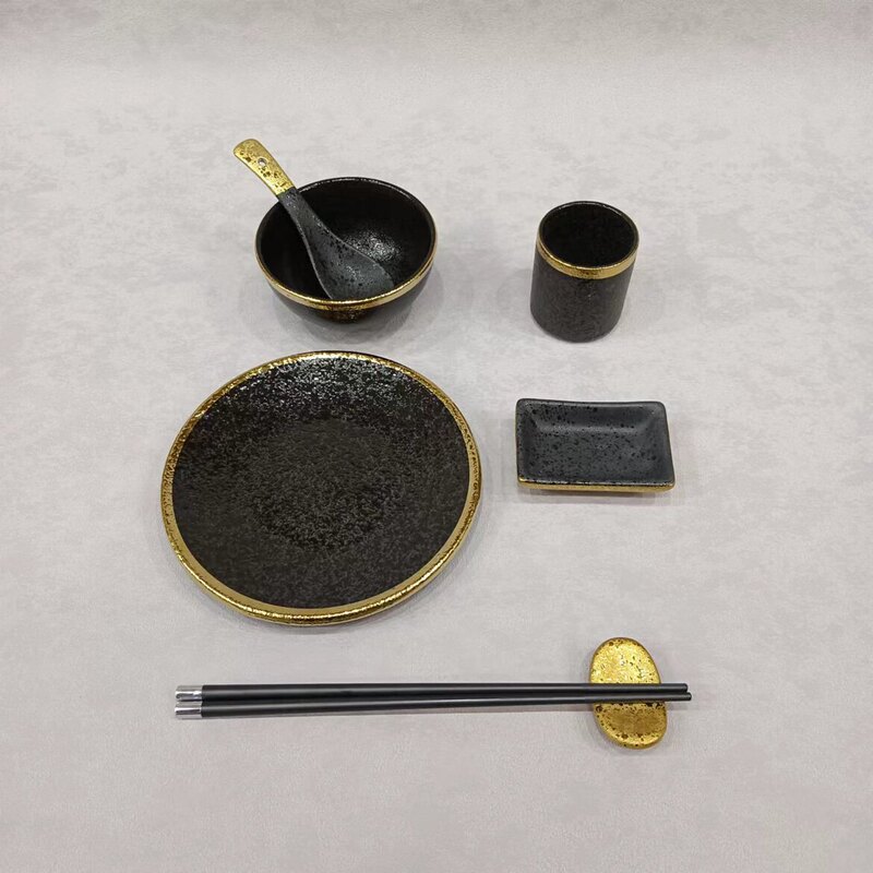 Japanese cuisine yakitori grilled meat ceramic plate tableware set of three: bone dish, water cup, three-compartment sauce dish, water cup Japanese cuisine yakitori grilled meat ceramic plate tableware set of three: bone dish, water cup, three-compartment sauce dish, water cup