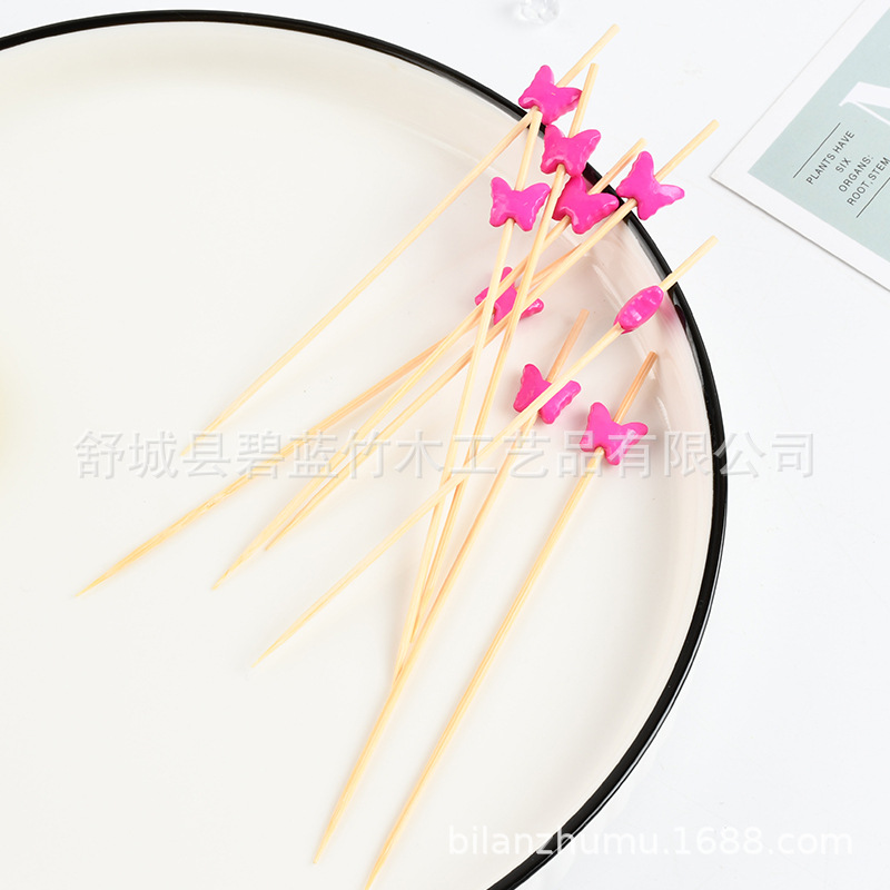 Mayorista Butterfly Fruit Stick desechable Tab de bambú Restaurante Supermercado Prueba de Tab de bambú Creativo Tab de aperitivos