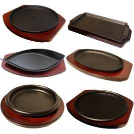 酒店餐具铸铁烤盘精品木板加厚牛排盘西餐盘厂家批发铁板烧铁板