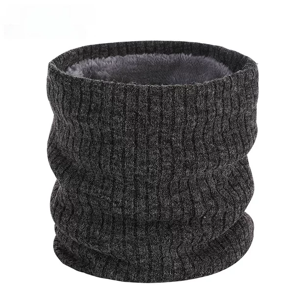 Winter double-layer plus velvet padded warm collar solid color wool single-loop knitted scarf autumn and winter men's and women's all-match scarf