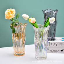 ins风创意简约浮雕透明玻璃花瓶水养鲜花玫瑰郁金香客厅桌面摆件