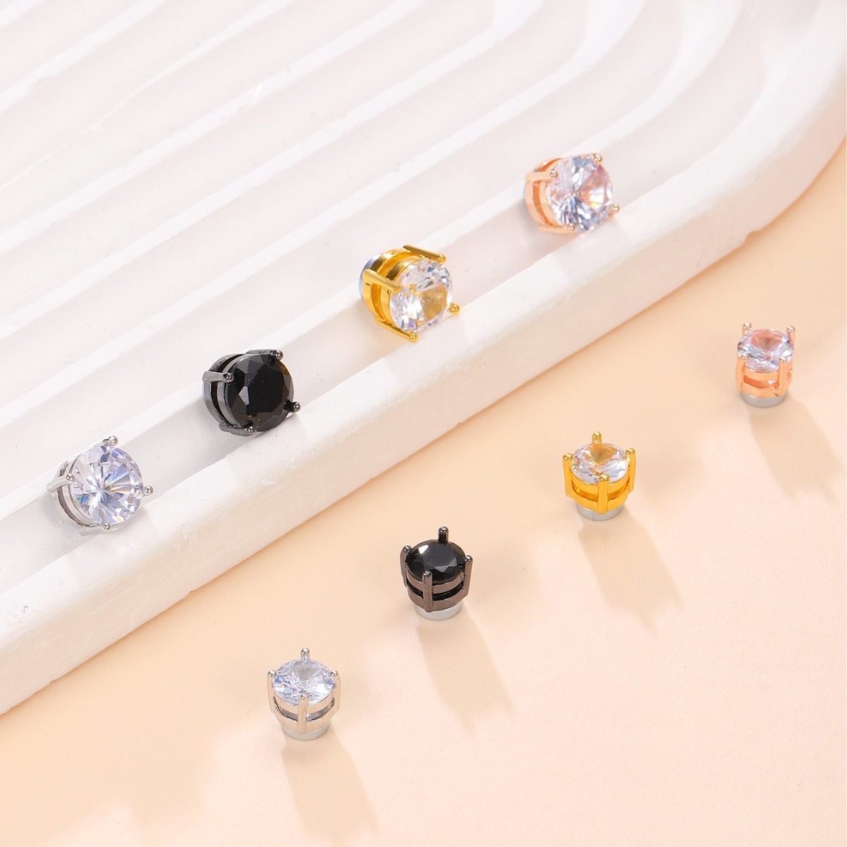 6mm 8mm Copper Inlaid Zircon Magnet Clip Men Without Ear Holes Stud Earrings Unisex_voghion.com