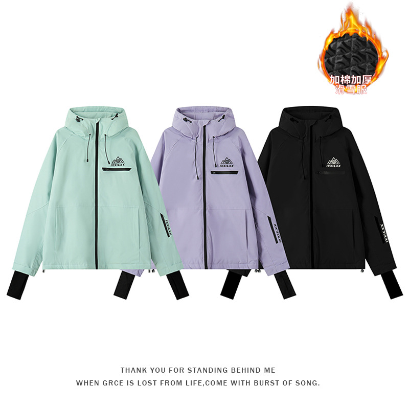 Cross-border hot-selling new water-repellent and windproof ski suit, couple style, padded and thickened, hooded ski jacket with ski skirt