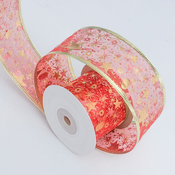 Hot Gold and Silver Double Layer Light Ribbon Christmas Ribbon Bow Material Winding Christmas Tree Decoration Ribbon Snow Yarn Belt