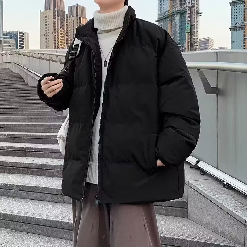 Cross-Border Japanese Men's Cotton Jacket Solid Color Large Size Lapel Jacket Warm Bread Outwear Korean Style Trendy down Jacket