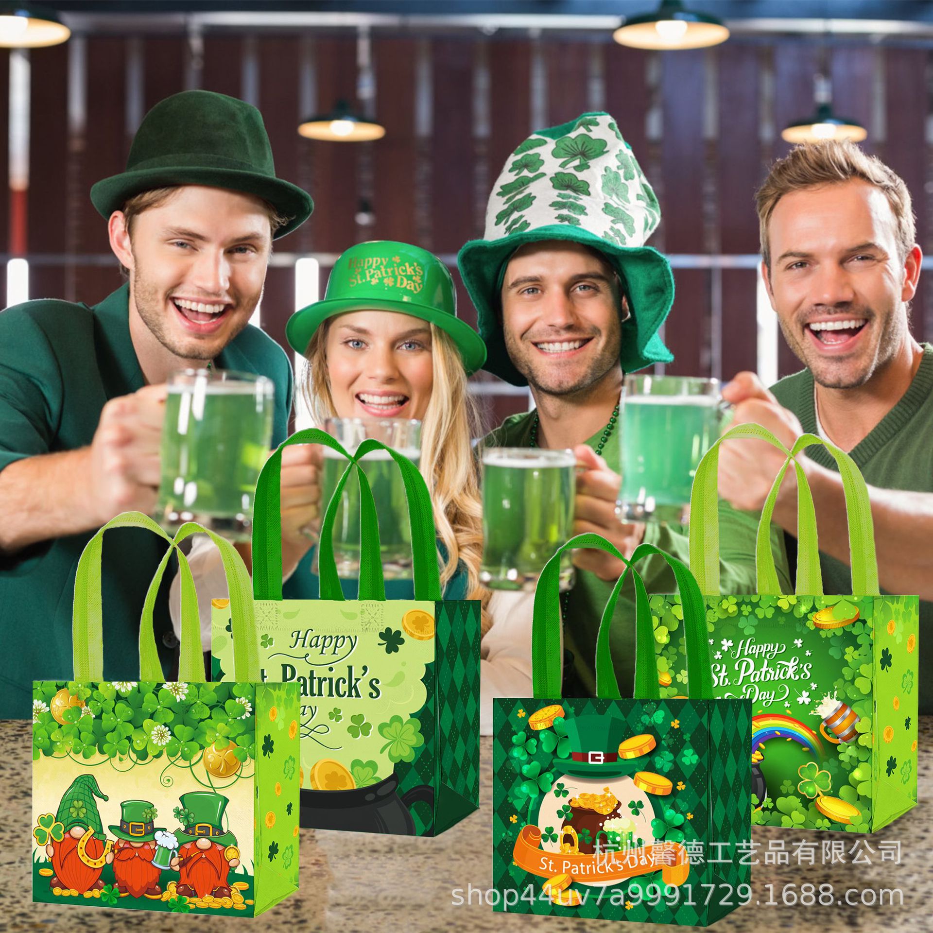 WFF012 Irish St. parcret Festival tres trébol de cuatro hojas Arco Iris miel olla fondo no tejido bolso