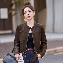 复古皮衣短外套女士2026秋季新款小个子机车服立领皮夹克 AH5810