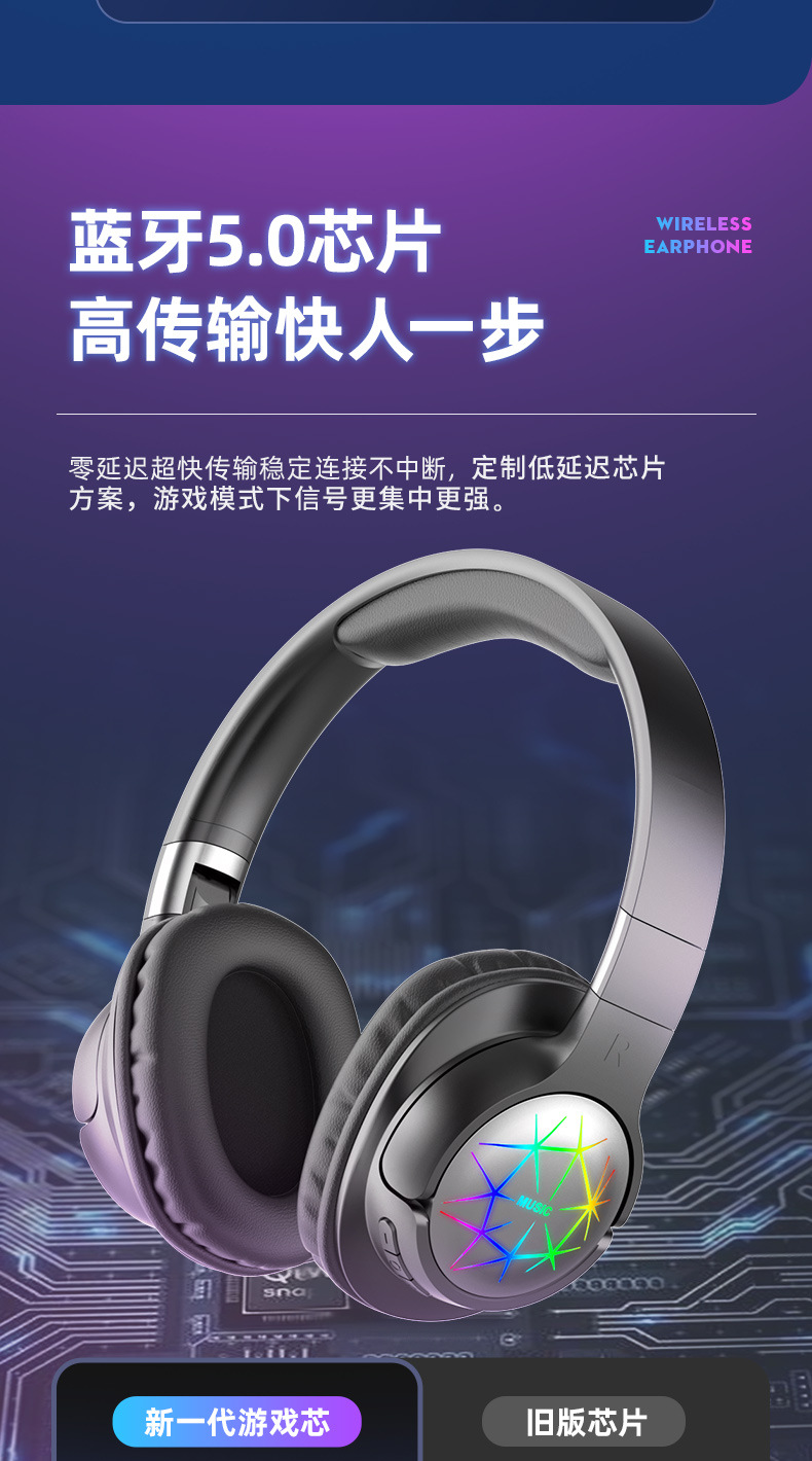 Beliebte LED-Kopfhörer mit Bluetooth von Huaqiangbei, kabellose Spielekonsole Sport E-Sport Gaming-Headset mit langer Akkulaufzeit