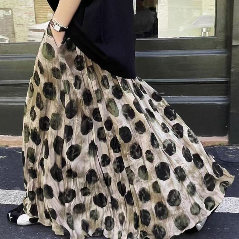 2025 New Holiday Swing Dress 100kg Slimming Polka Dot Long Dress High Waist Plus Size Ruched Drape A-Line Dress Thin 2025 New Holiday Swing Dress 100kg Slimming Polka Dot Long Dress High Waist Plus Size Ruched Drape A-Line Dress Thin