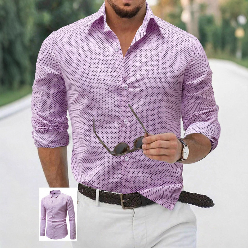 Cross-Border Spring and Autum New Men's Casual Style Fashionable Small Dot Pattern 3D Printed Long-Sleeved Lapel Shirt Cross-Border Spring and Autum New Men's Casual Style Fashionable Small Dot Pattern 3D Printed Long-Sleeved Lapel Shirt