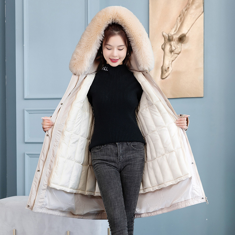 Mujeres acolchado de algodón largo transfronterizo 2023 nuevo invierno desmontable abrigo de algodón acolchado suelta gruesa parka abrigo cálido image 10
