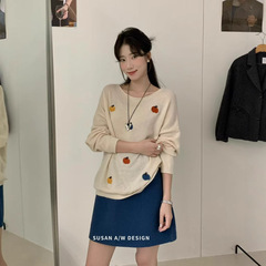 苏珊 卡通南瓜刺绣秋冬新款保暖韩系设计感时尚长袖套头毛衣27853