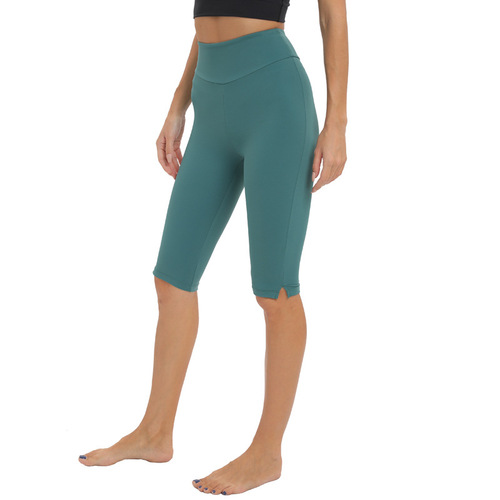 Cross-border high-waist lifted lulu yoga pants for women, elastic tight mid-rise underwear with invisible bare feel running fitness five-pocket pants