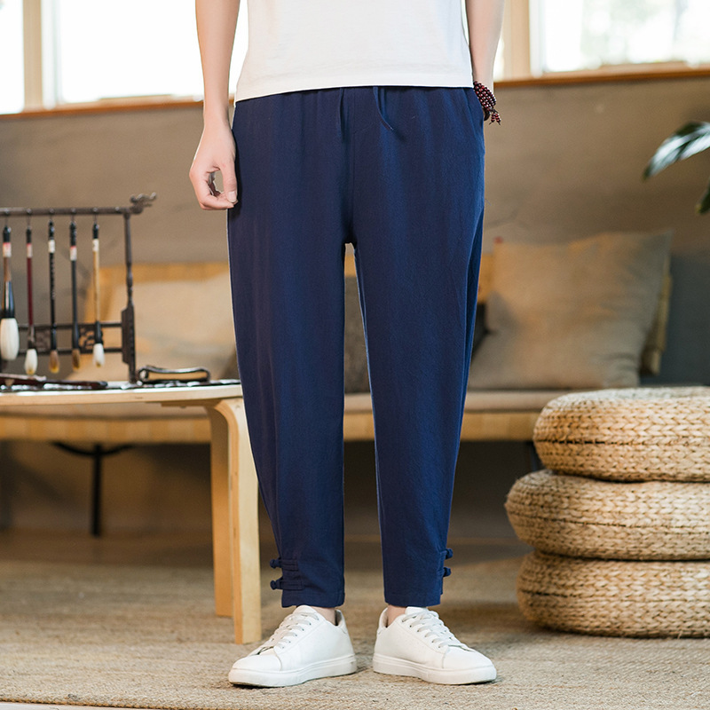 Chinese Style Cotton Linen Ankle Buckle Casual Pants Linen Leg Loose Bloomers National Trendy Leg Harlan Ankle Pants