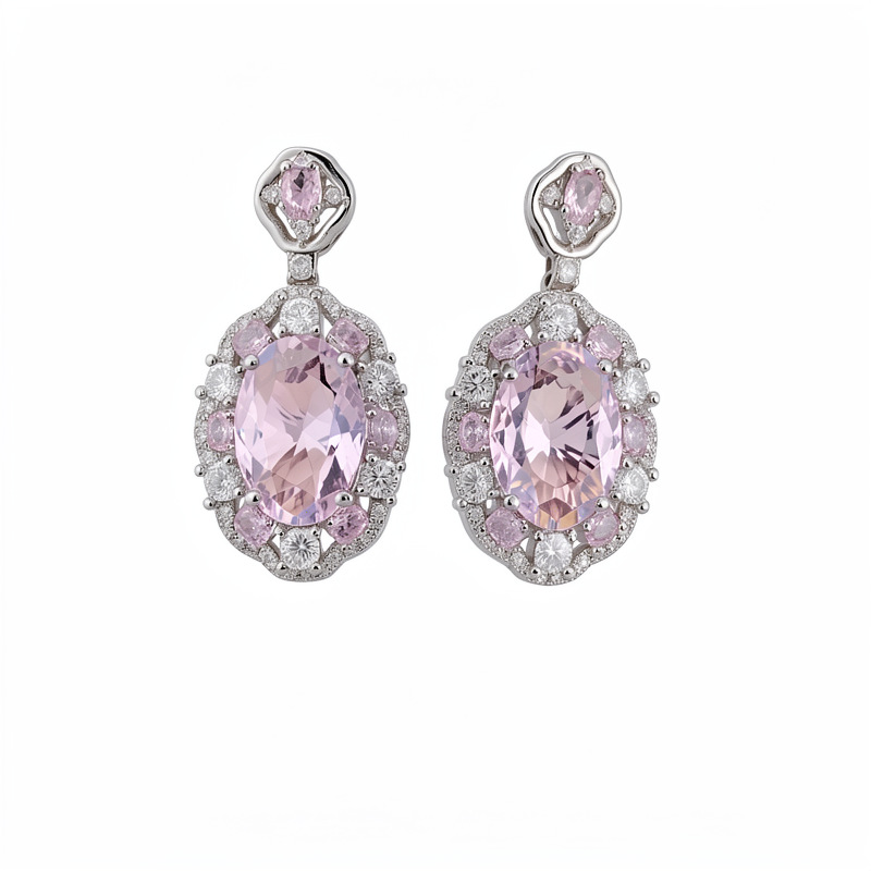 Collar oval de zircón rosa lujo ligero nicho cerradura palacio estilo delicado temperamento conjunto de joyas al por mayor