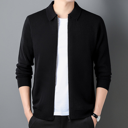 2024 Spring Basic Mass Male Cardigan Business Gentleman Crew Neck Sweater Men's Wool Sweater Thick Warm
