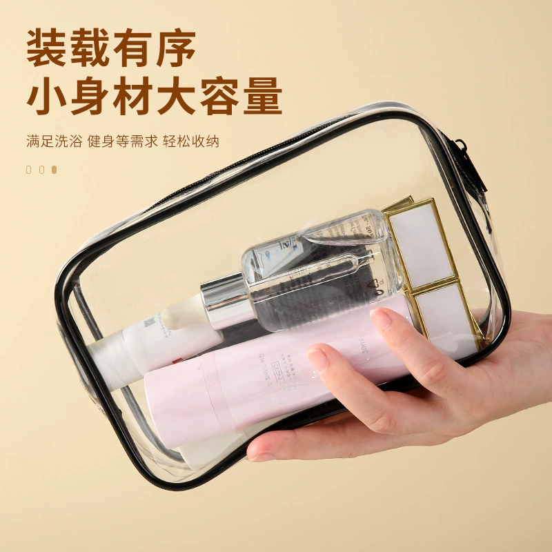 Handheld cosmetic bag PVC, capacious waterproof storage bag with zipper, increased thickness