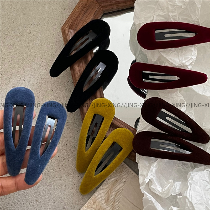 质感金丝绒布艺水滴BB夹碎发刘海夹 韩版新款彩色少女发夹边夹