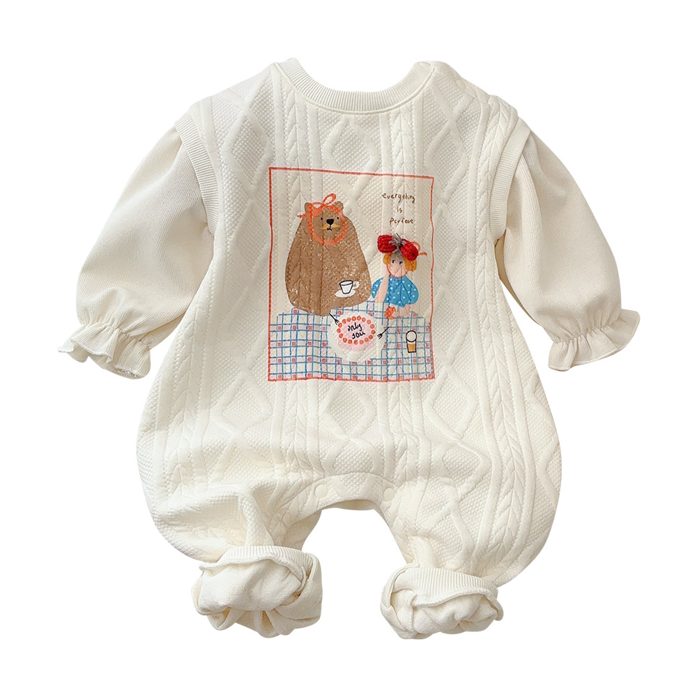 Ropa de bebé, otoño, una pieza, rombo retro, traje de escalada de manga larga, lindo y súper lindo, mameluco para bebés