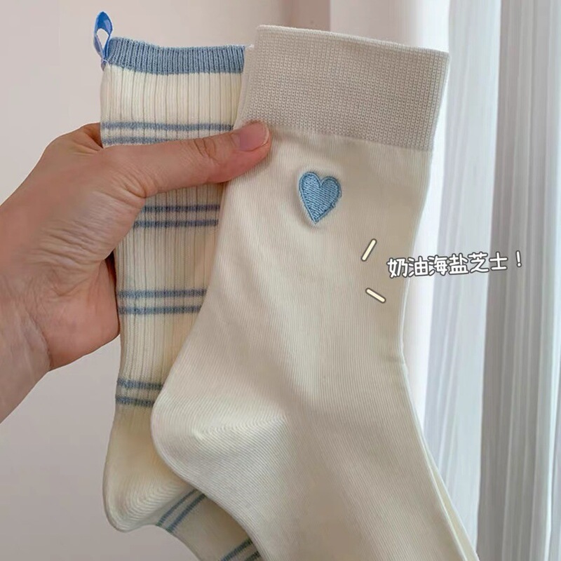 Love Socks Children's Mid-length Socks Spring and Autumn Cotton Socks Ins Trendy South Korea Japanese Striped Sports White Stockings Love Socks Children's Mid-length Socks Spring and Autumn Cotton Socks Ins Trendy South Korea Japanese Striped Sports White Stockings