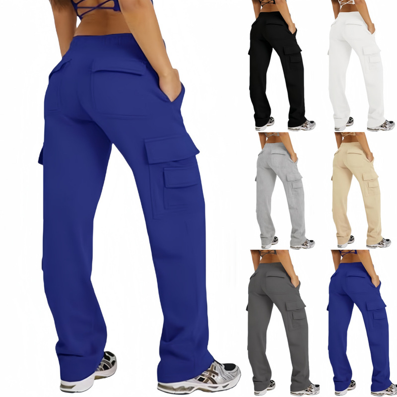 Cross-border Amazon European and American Women's Workwear Sports Pants Casual High Waist Jogging Pants Wide Leg Loose Pants with Pocket