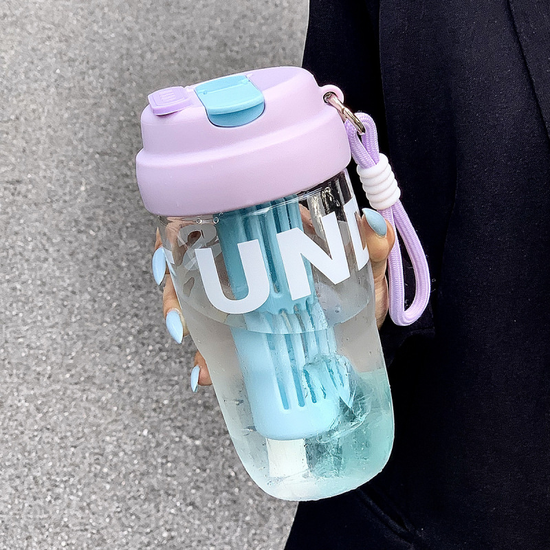 おしゃれな新しい高見えストローカップ、茶隔離、漏れ防止、持ち運び用ロープ付きプラスチックカップ、ポータブルダブルドリンクハンドルタンブラー|undefined