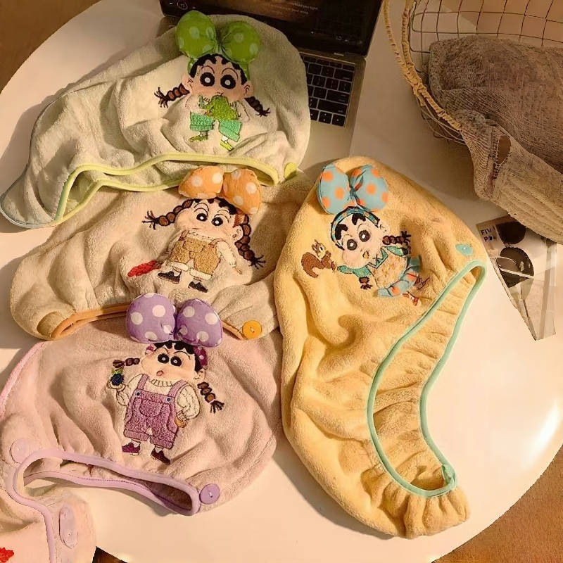 新しいかわいいクレヨンしんちゃんコーラルベルベットヘアドライキャップ女性用吸水性ソフトシャワーキャップヘアケアドライヘアタオルターバン|undefined