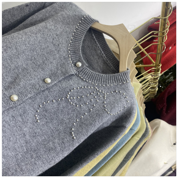 Women's Clothing Chic Embellished Bow Knit Cardigan For Women - Autumn Casual Long Sleeve Open Front Sweater (Blue, Yellow, Gray, Beige, Pink)​_voghion.com