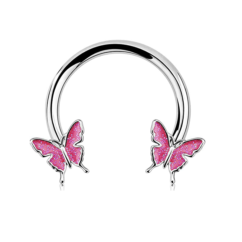 Stainless Steel Oil Dripping Butterfly Nose Ring Sequin Nose Stud Ear Bone Ring Piercing Horseshoe 16G detail image 11