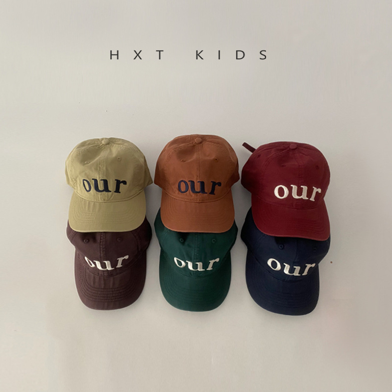 儿童鸭舌帽春秋字母刺绣软顶复古色遮阳帽子韩国潮童宝宝棒球帽潮