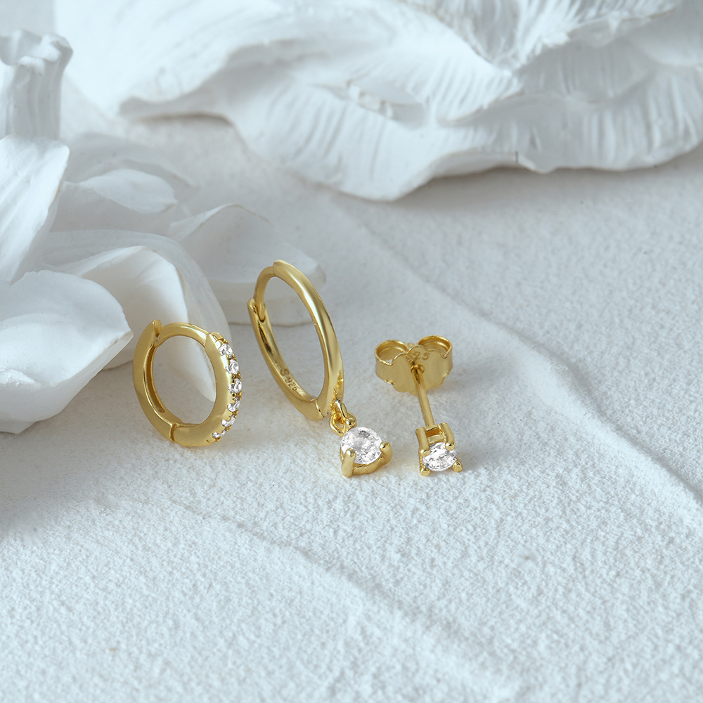 4g Weight Zircon Inlay Material Earrings Classification 3 Pieces Set Quantity Daily Occasion 925 Sterling Silver Material Geometric Pattern Women's Gender Plating, Inlay Design Simple Style Style 3 Pieces Set 925 Sterling Silver Zircon Geometric Earrings 11
