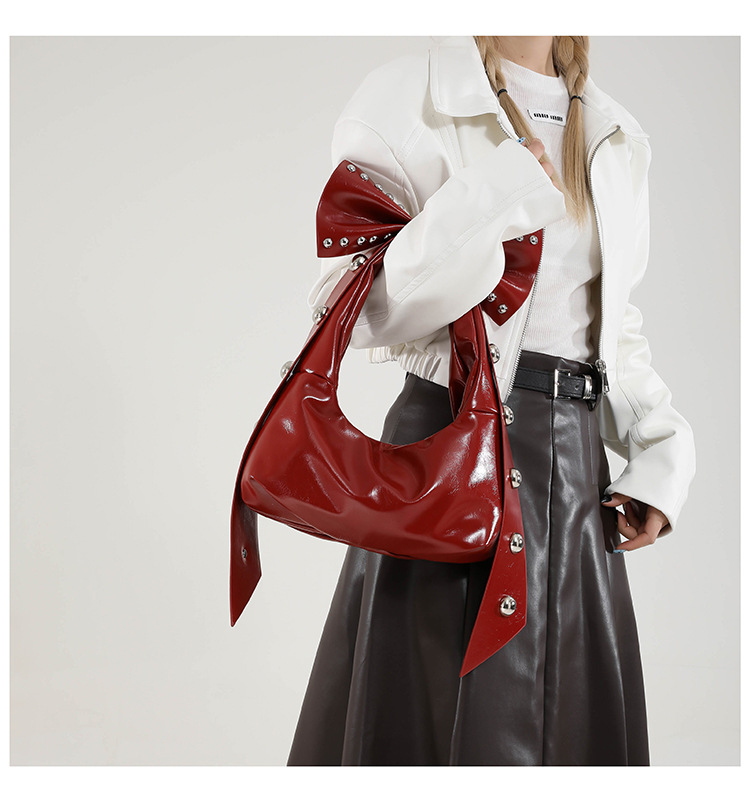 302g Weight Polyester Lining Material Zipper Closure Type Single Shoulder Strap Strap Type Shoulder Bag Bags Type Casual, Daily, Shopping Occasion Pu Leather Material Solid Color, Bow Knot Pattern All Seasons Season Women's Gender Streetwear Style Dumpling Shape Shape Women's Pu Leather Solid Color Bow Knot Streetwear Dumpling Shape Zipper Shoulder Bag 12
