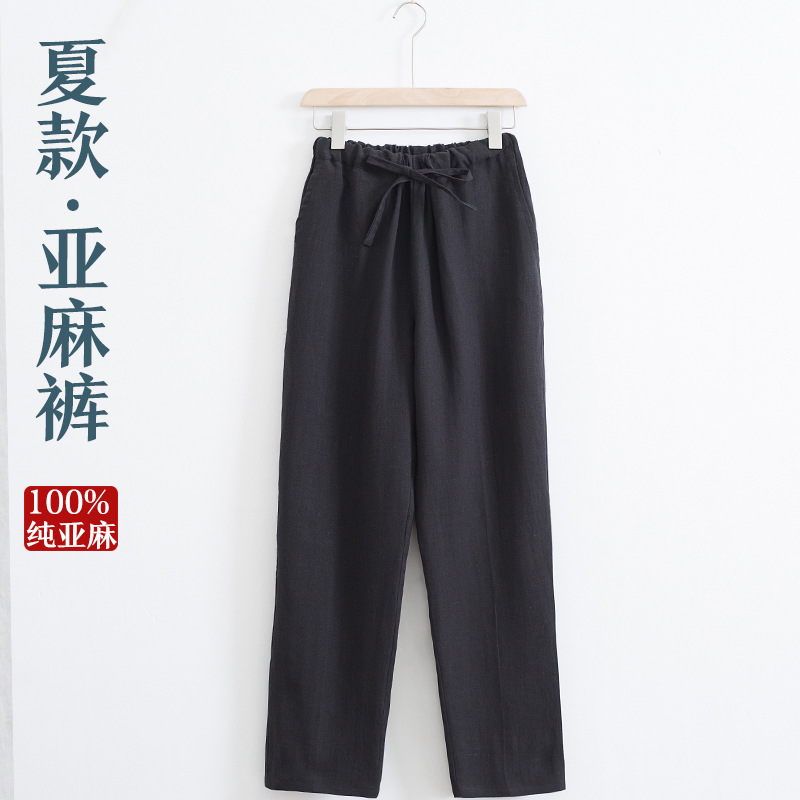 Pantalones casuales de lino de estilo chino pantalones delgados de verano para hombres pantalones sueltos de lino de color sólido con cintura elástica recta