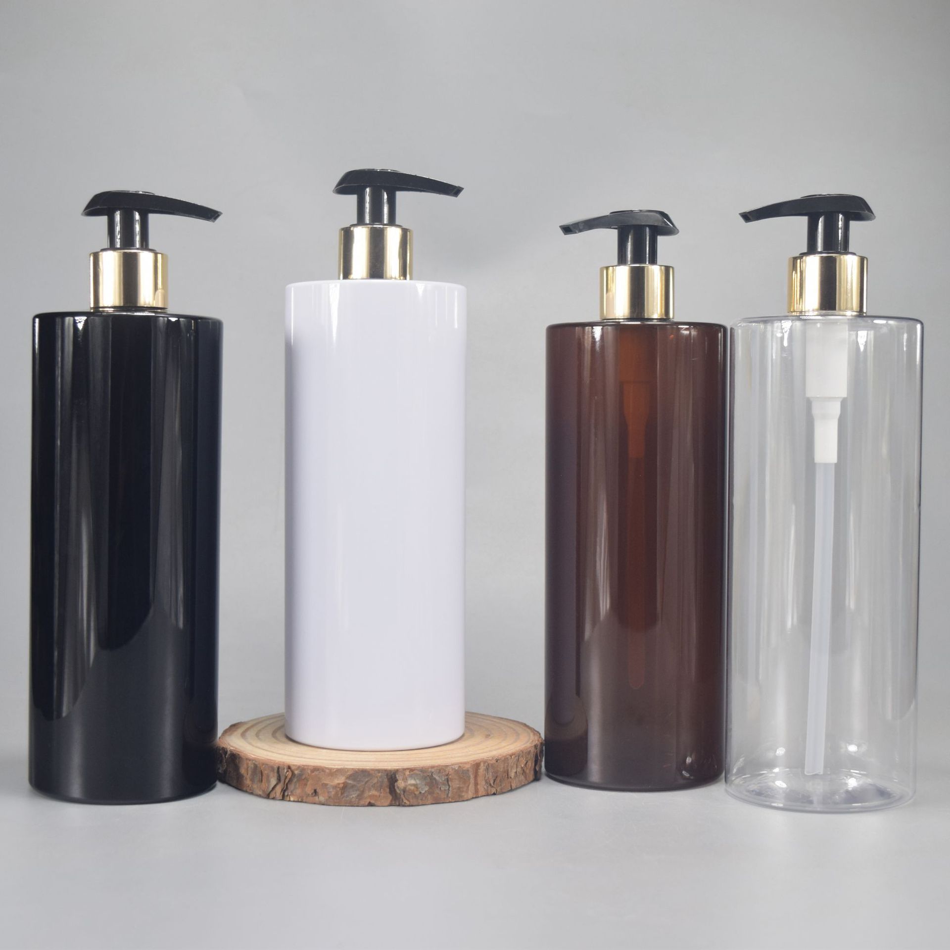 In-stock plastic transparent 500ml press bottle for shampoo and lotion packaging, empty PET cosmetic packaging material