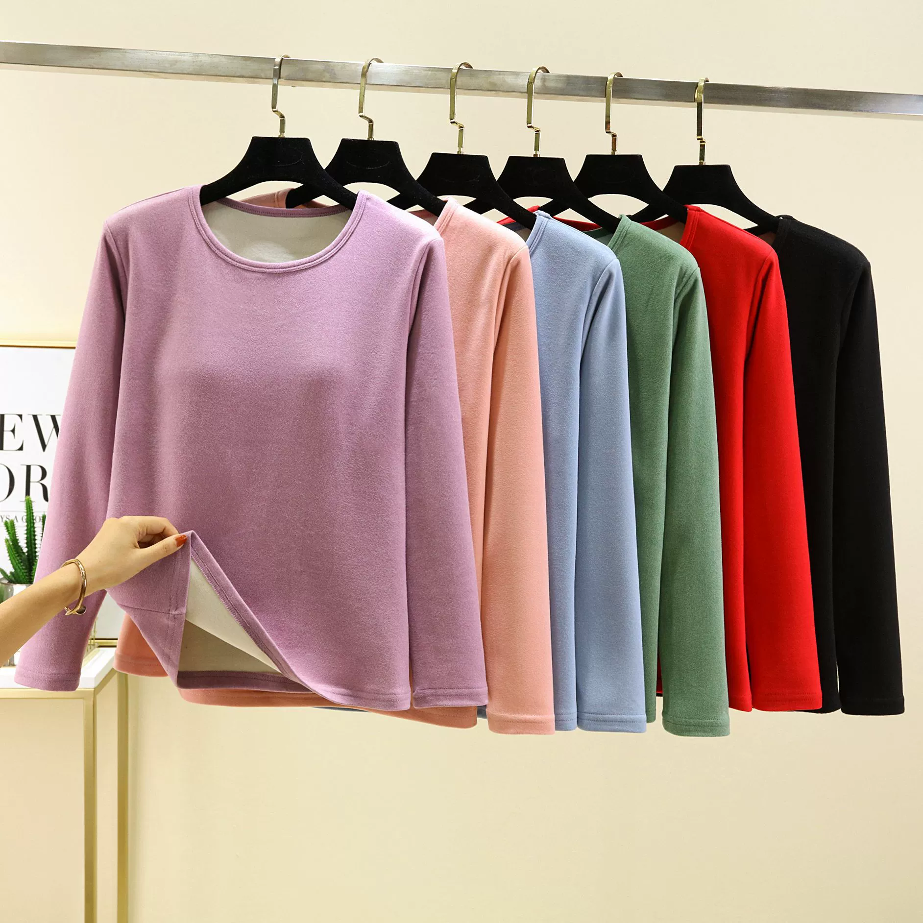 Немецкая бархатная теплая футболка с круглым вырезом и длинными рукавами на груди, Женская осенне-зимняя рубашка с круглым вырезом и внутренним верхом на флисовой подкладке, чашка, цельная Базовая рубашка