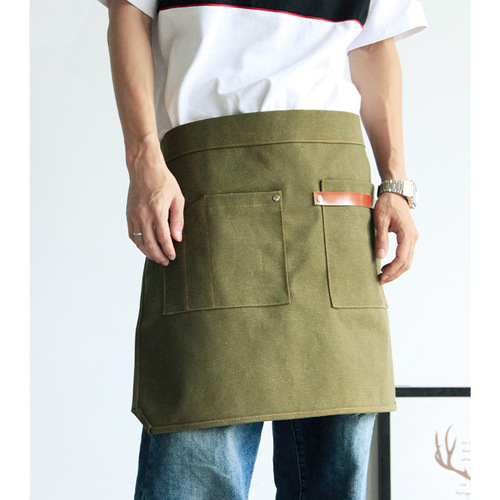 Korean style half-length canvas apron men's and women's work clothes restaurant kitchen western food coffee shop waiter printing logo