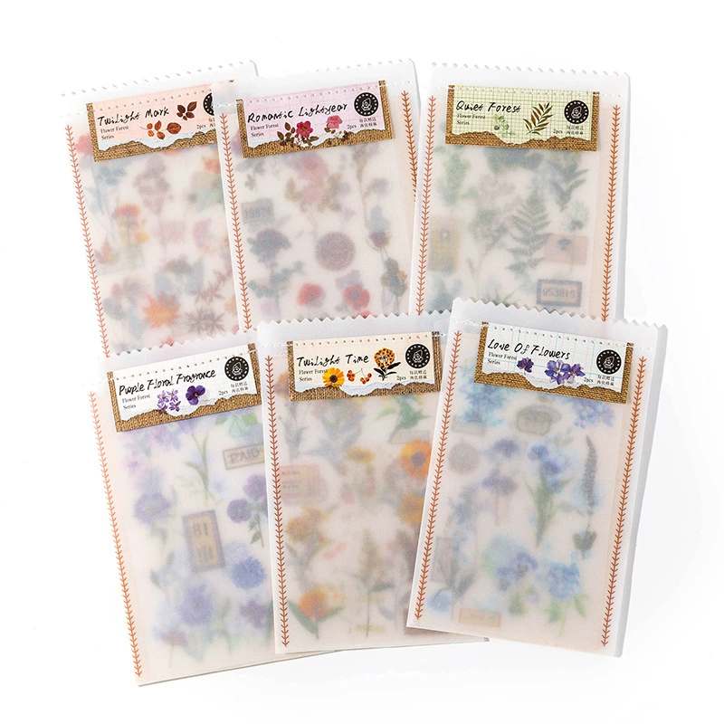 陌墨 cotton and linen printing sticker material package Flower Forest Series Literary Forest Series PET waterproof stickers 6 types