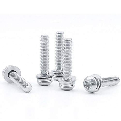 304 stainless steel plum blossom three combination screws plum blossom round head flat spring washer three combination screws bolts M4/M5/M6