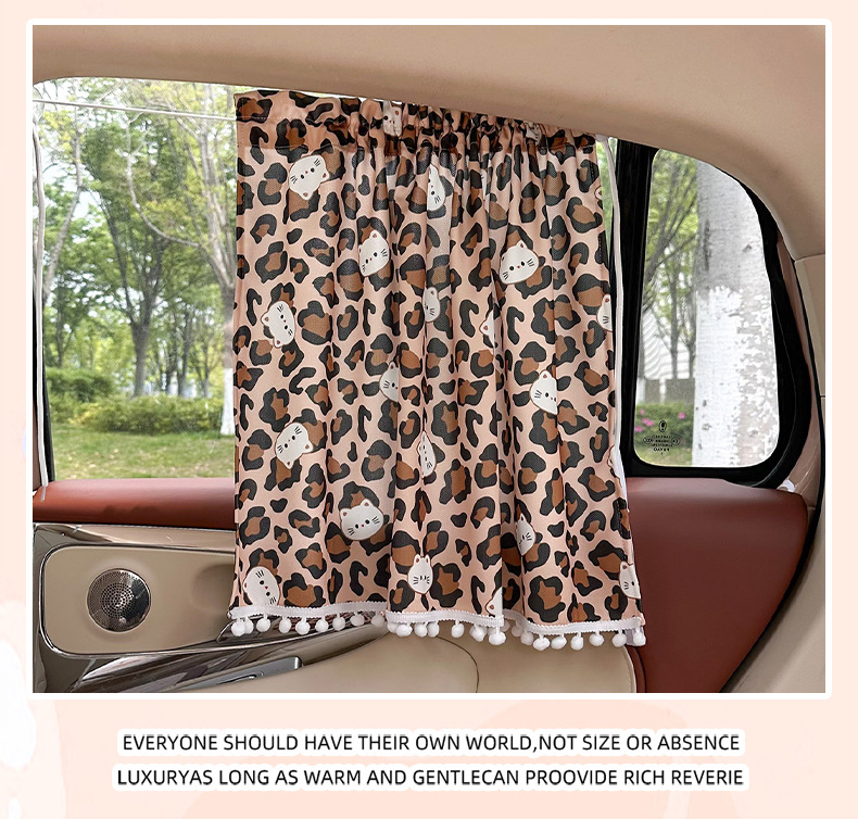 Car Curtains Creative Cartoon Leopard Print Cat Sunshade Summer Sun Protection Baby Heat Insulation Car Side Window Sunshade Curtain