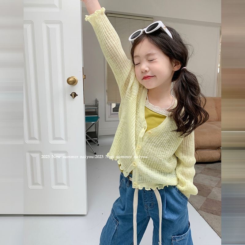 Cream Kids Girls' Knitted Cardigan, 2026 New Summer Style, Stylish Baby Thin Sun Protection Shirt