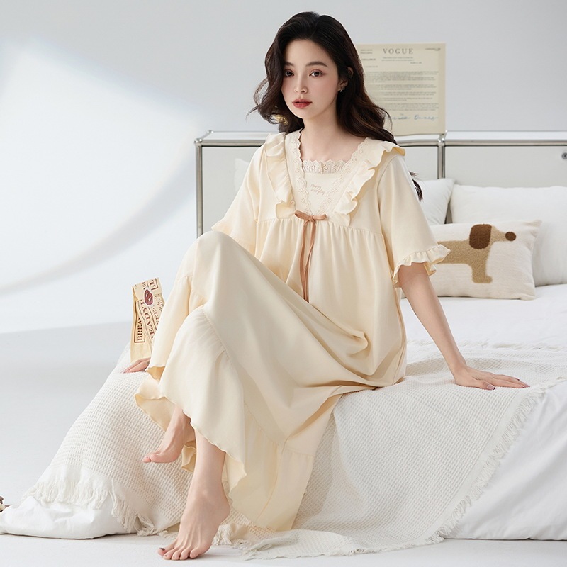 Nightgown Women's Summer Cotton Short-sleeved Pajamas Pregnant Women's Loose plus size 200 Jin chubby girl Summer Long Skirt Home Clothes
