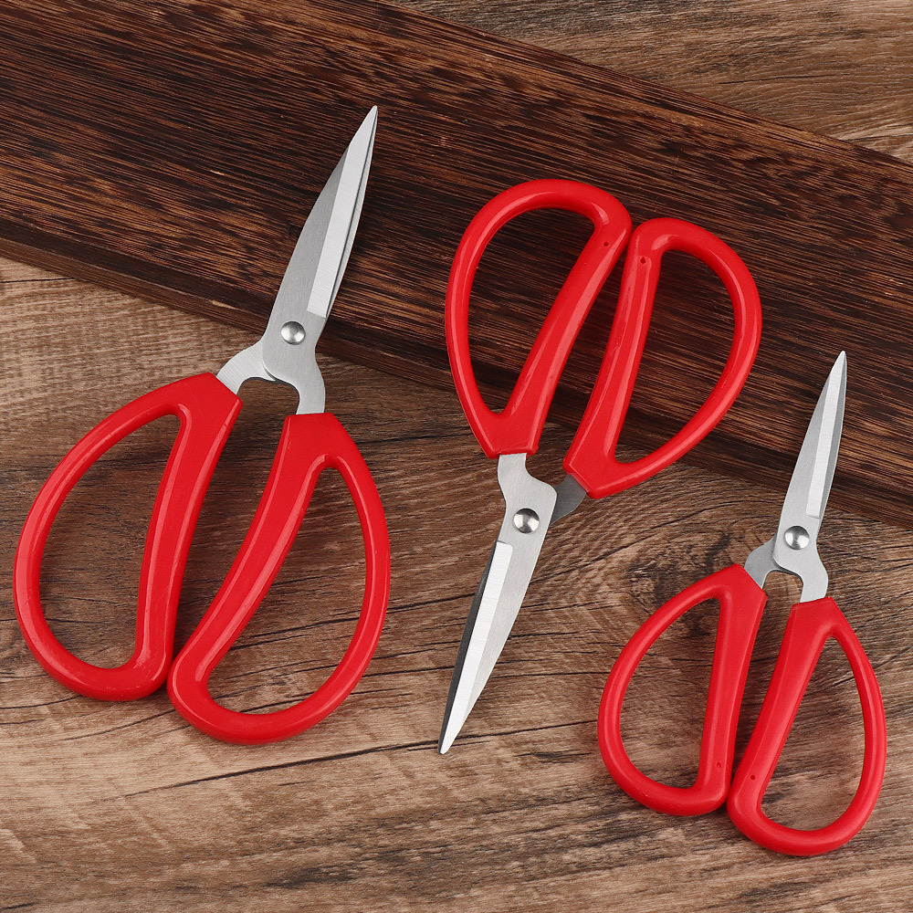 Stainless steel office household scissors red plastic handle scissors cloth thread student scissors gift stall large, medium and small scissors