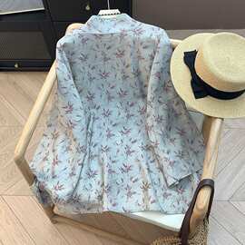 撤柜~新中式印花竹纹禅意女装衬衫7分袖外套春夏薄款棉麻上衣