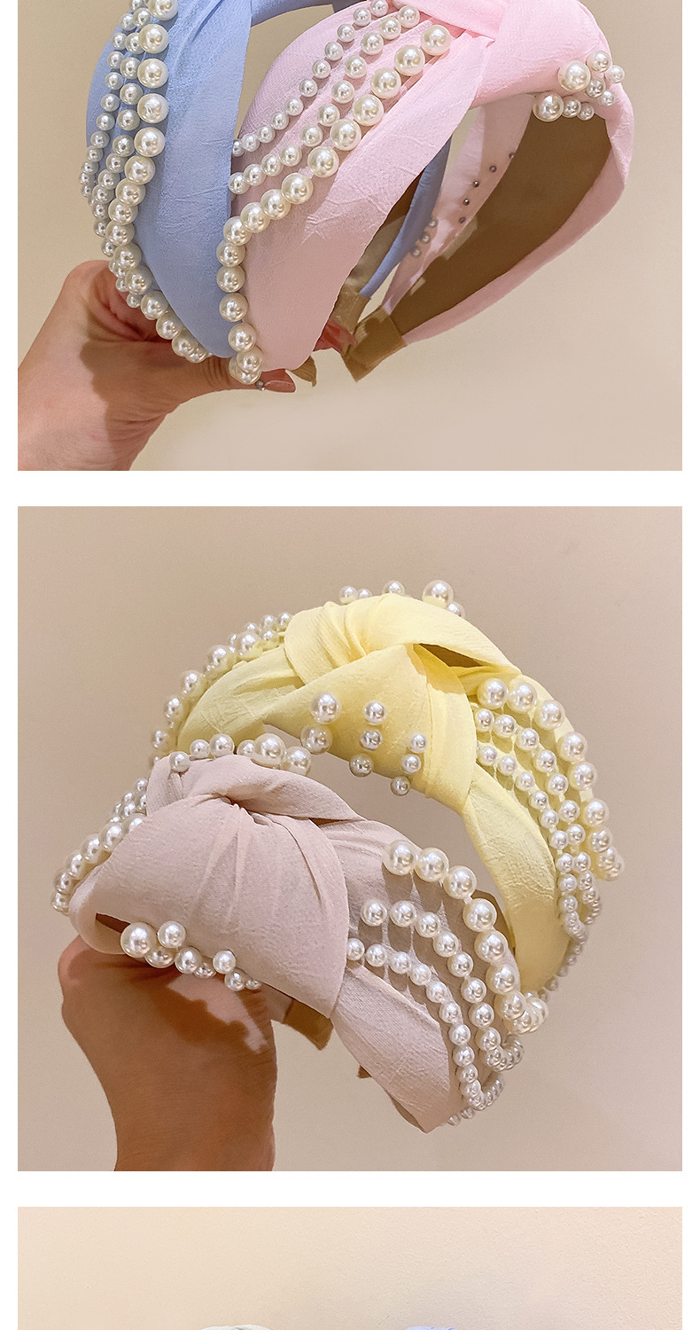 Elegante Forma De U Color Sólido Tela Embutido Perlas Artificiales Banda Para El Cabello display picture 1