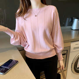 2023秋季日韩新款蝙蝠袖毛衣女宽松慵懒风针织打底衫现货女装批发